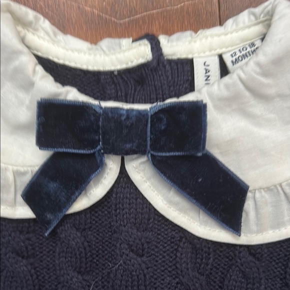 Janie and Jack The Cable Knit Bow Sweater, White Collar and Bow, Size 12-18 M - Picture 6 of 14